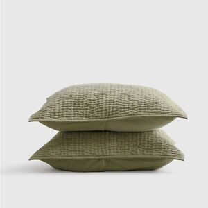 Quince European Linen Cotton Stitch Sham Set King Olive